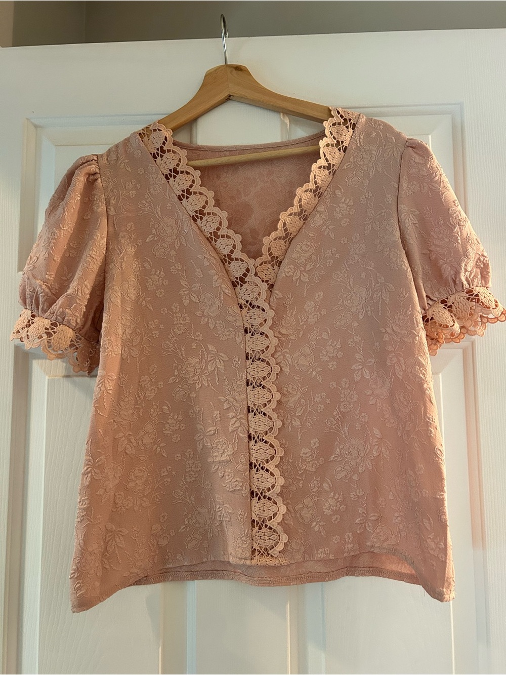 Delicate Lace-Trim Blush Pink Women's Top